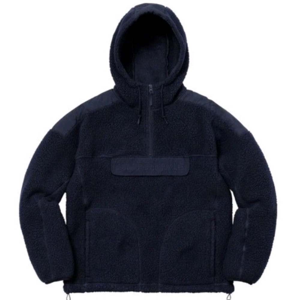 SUPREME‎ navy blue half zip Polartec fleece hooded sweatshirt jacket XL